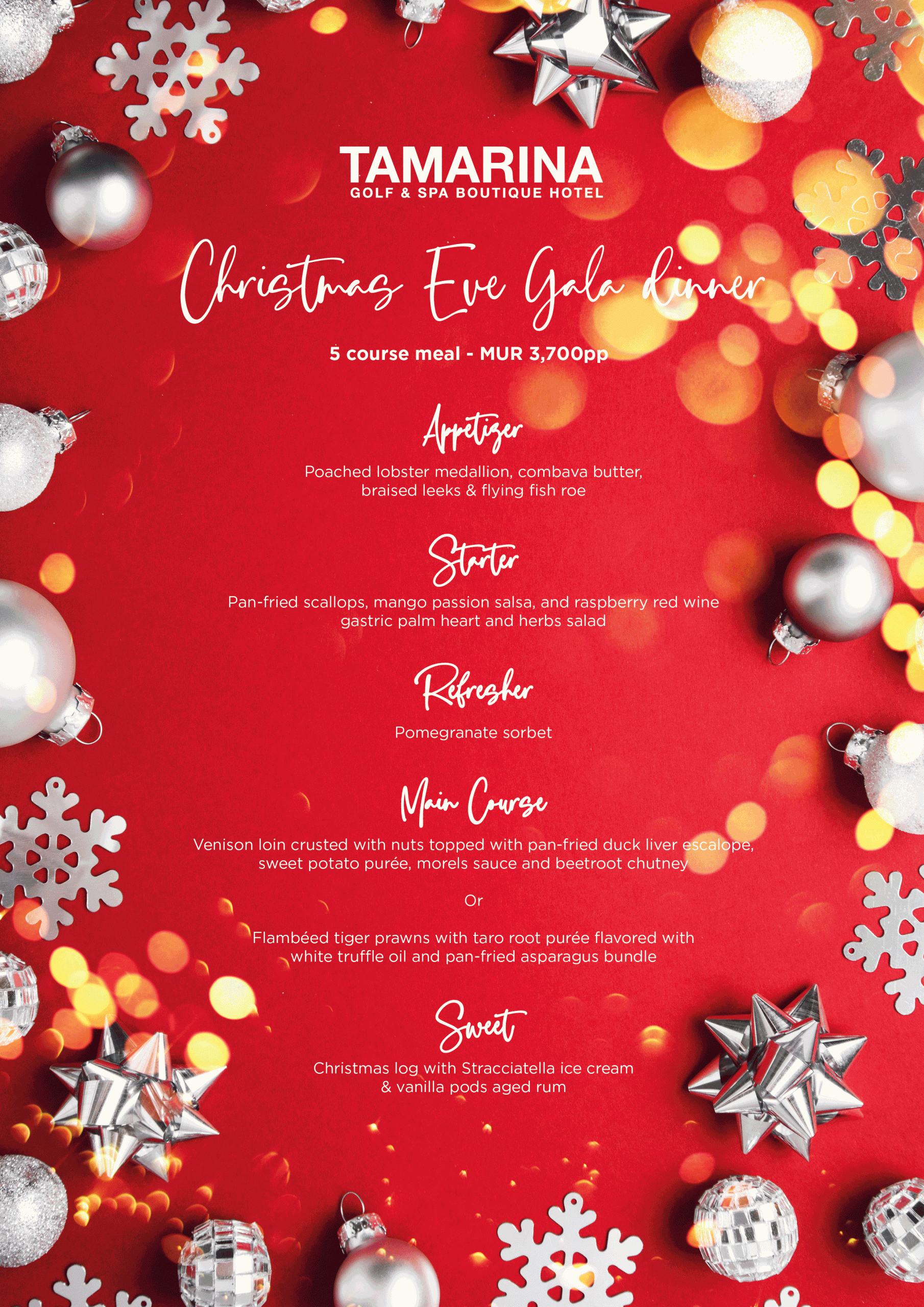 Christmas Eve gala dinner Tamarina Golf & Spa Boutique Hotel